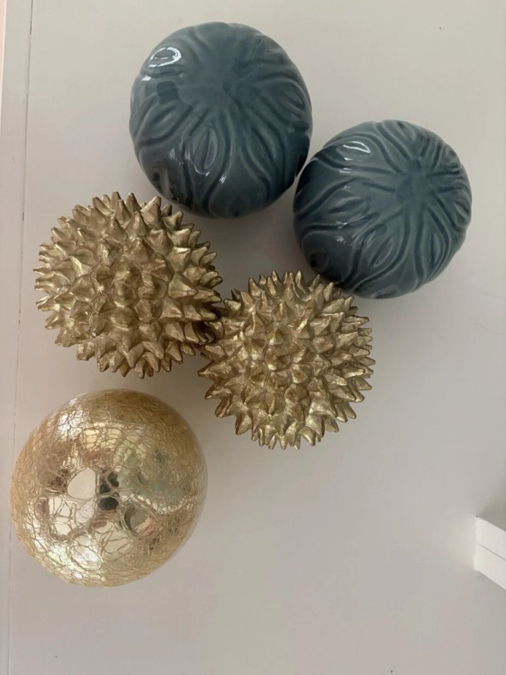 Pier 1 Glass Balls And Bowl Gold Teal Set Of 4